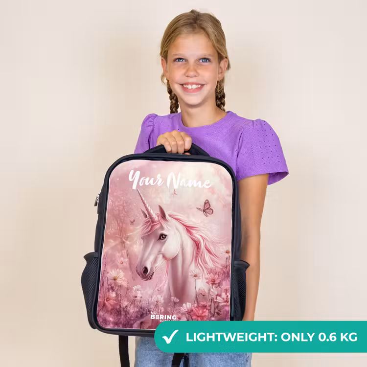 Kids backpack with name - Black - Unicorn - Pink - Butterfly - Flowers — 9