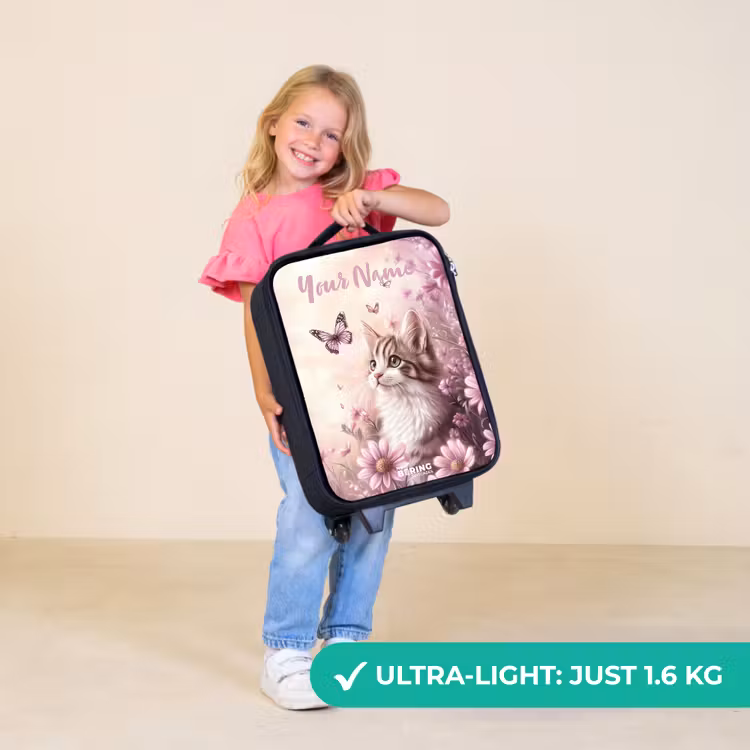 Children's suitcase with name - Kitten - Butterflies - Purple - Flowers — 5