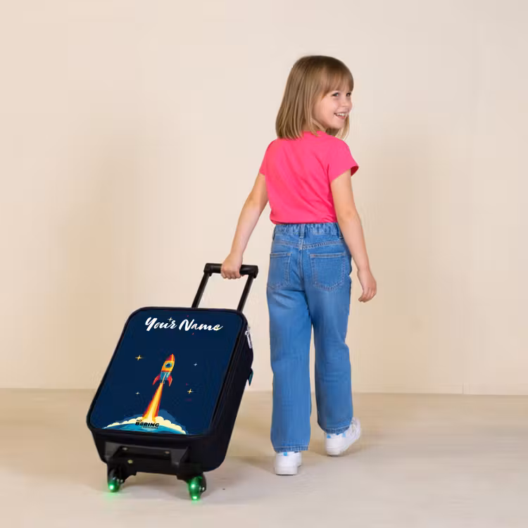 Children's suitcase with name - Planet - Rocket - Stars - Dark blue — 2