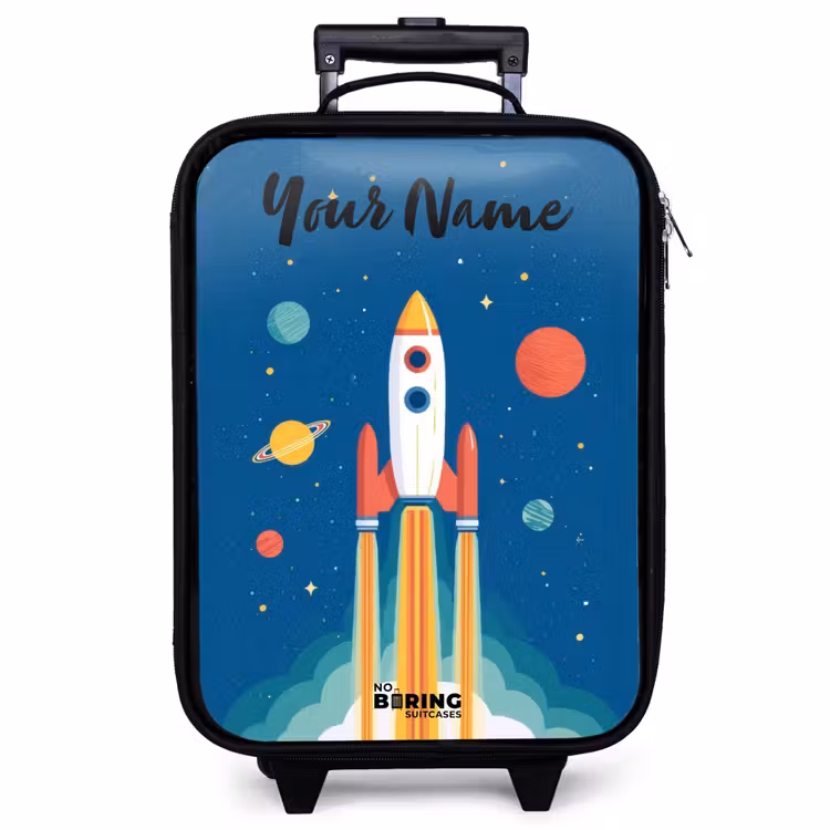 Children's suitcase with name - Rocket - Planet - Stars - Multicolored — 1