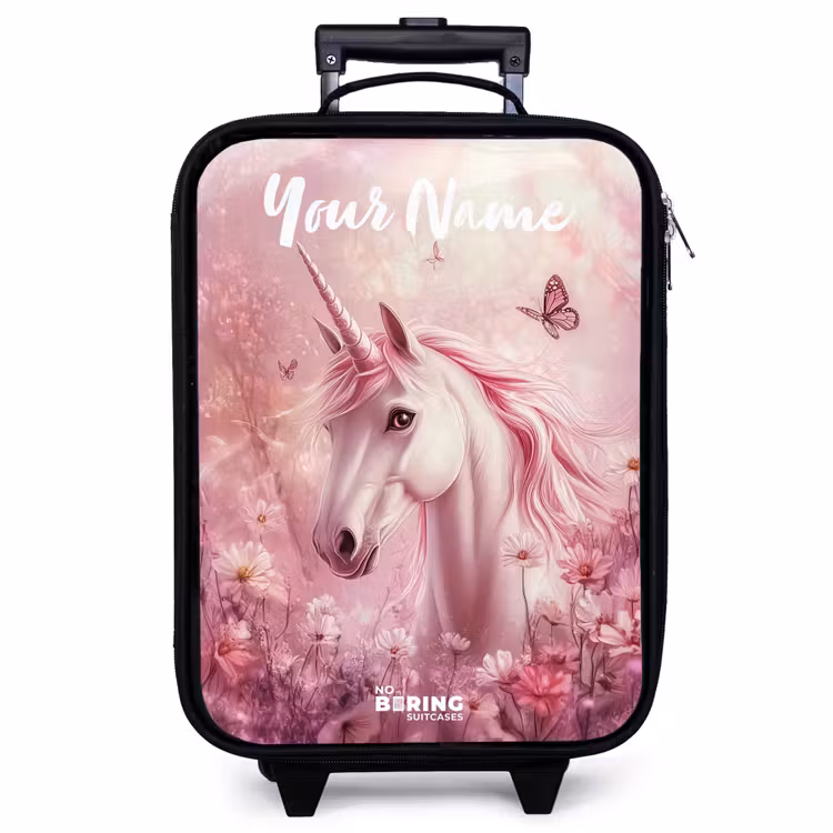 Children's suitcase with name - Unicorn - Pink - Butterfly - Flowers — 1