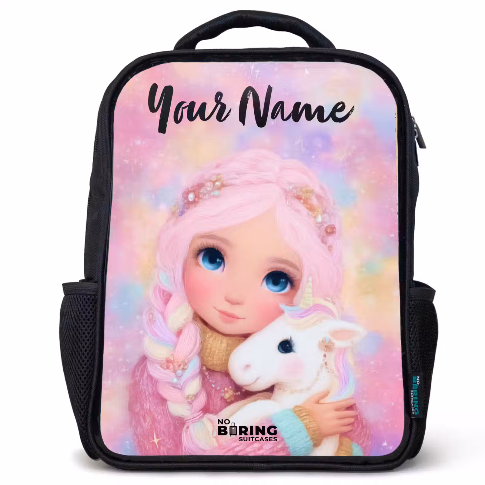 Kids backpack with name - Black - Girl - Unicorn - Pink — 1
