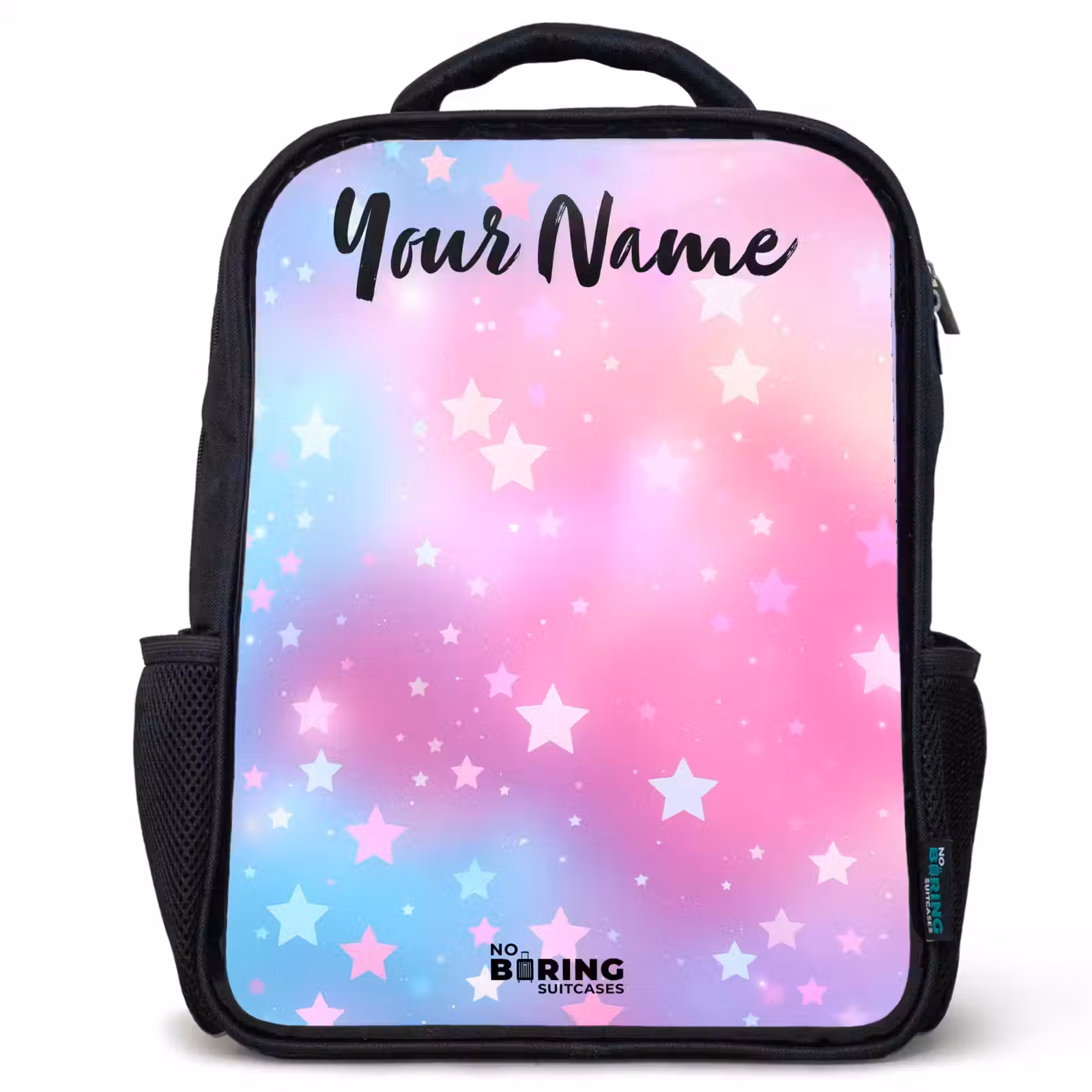 Kids backpack with name - Black - Stars - Pink - Blue — 1
