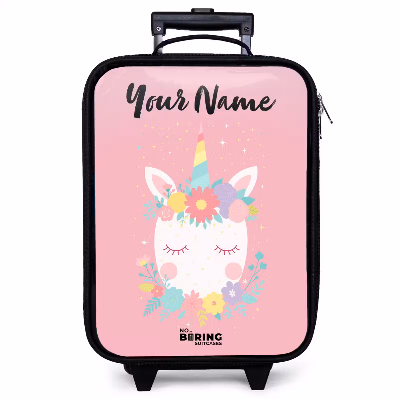 Children's suitcase with name - Unicorn - Flowers - Pink — 1