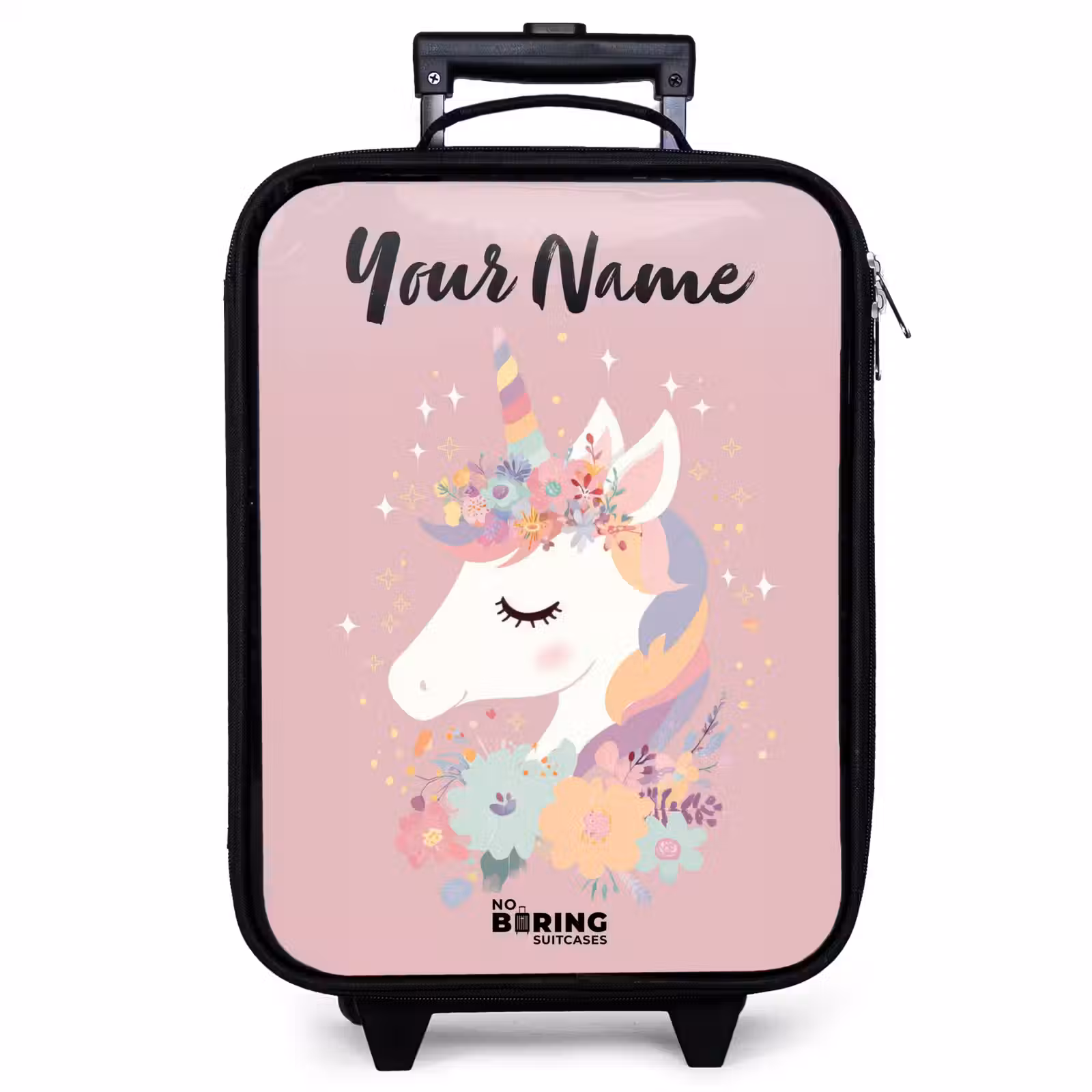 Children's suitcase with name - Unicorn - Pink - Flowers — 1