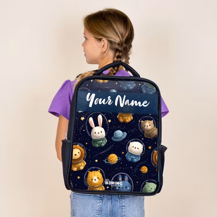 Kids backpack with name - Black - Animals - Astronaut - Planets - Stars — 4