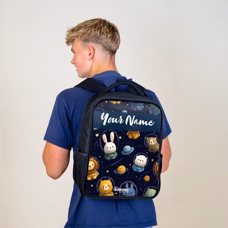 Kids backpack with name - Black - Animals - Astronaut - Planets - Stars — 5