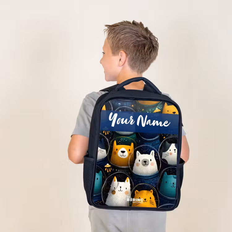 Kids backpack with name - Black - Animals - Stars - Planets - Astronaut — 2