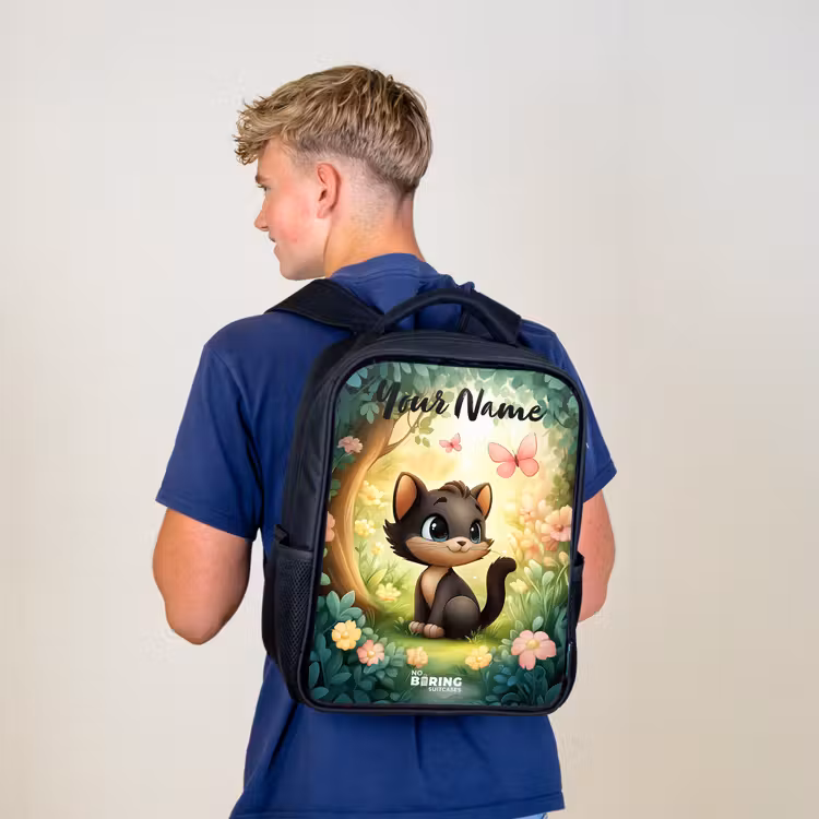 Kids backpack with name - Black - Cat - Butterfly - Flowers — 5