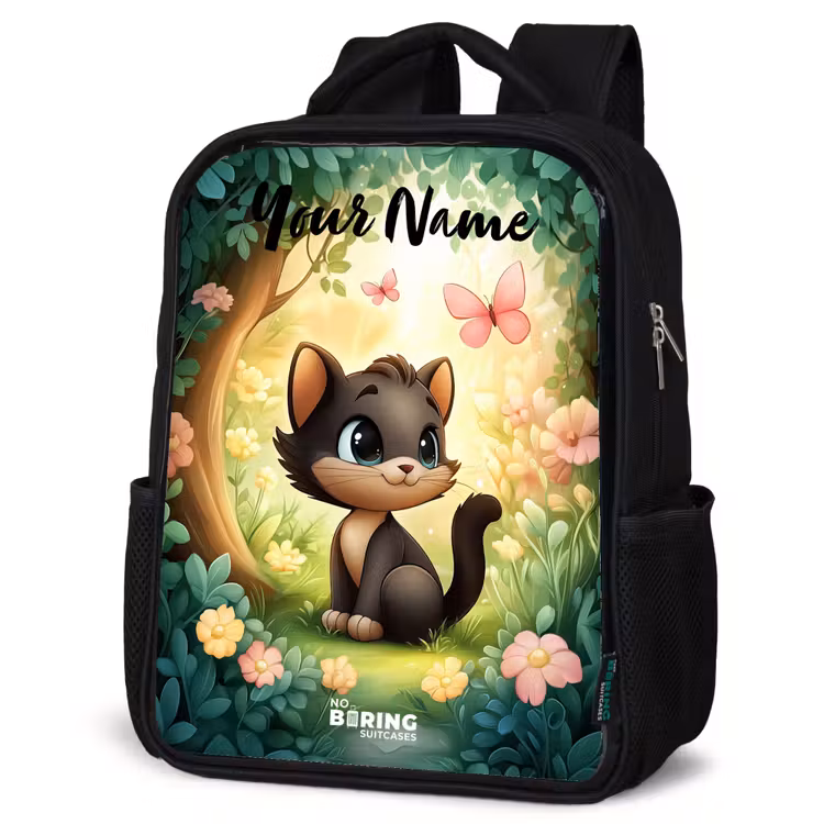 Kids backpack with name - Black - Cat - Butterfly - Flowers — 6
