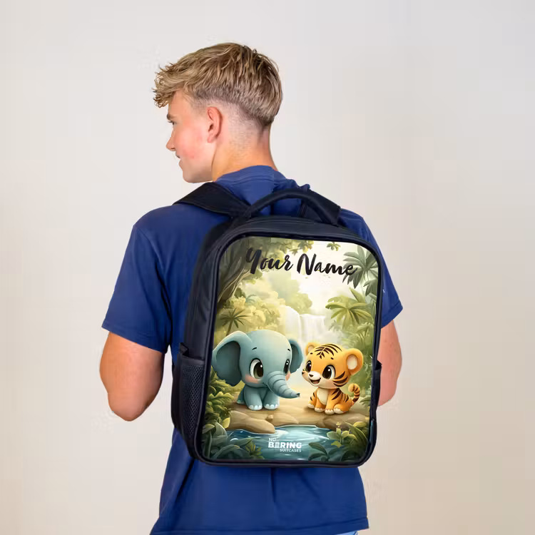 Kids backpack with name - Black - Elephant - Tiger - Forest - Jungle — 5