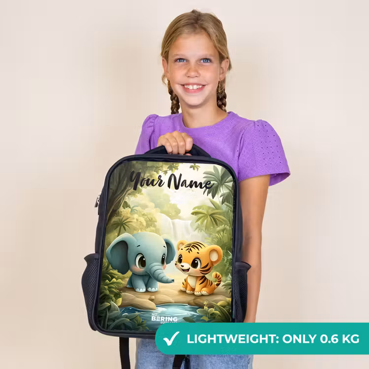 Kids backpack with name - Black - Elephant - Tiger - Forest - Jungle — 9