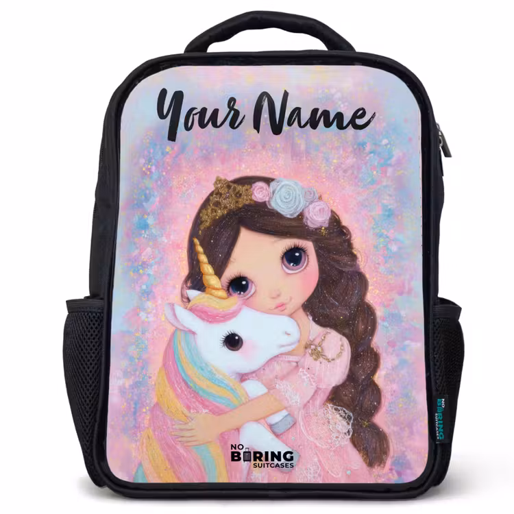 Kids backpack with name - Black - Girl - Unicorn - Glitter — 1