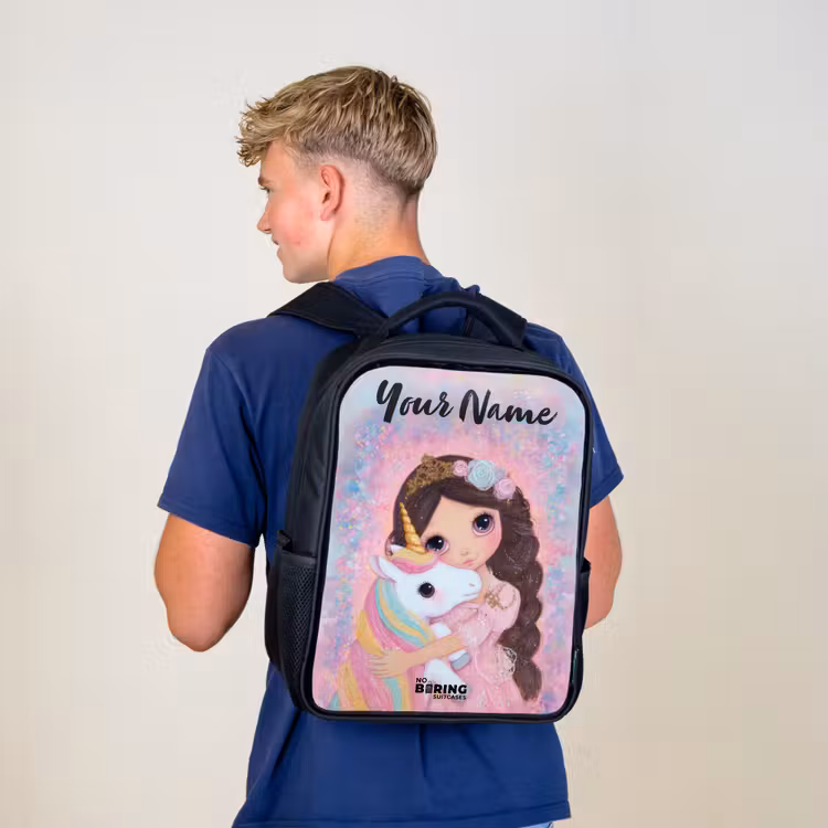 Kids backpack with name - Black - Girl - Unicorn - Glitter — 5
