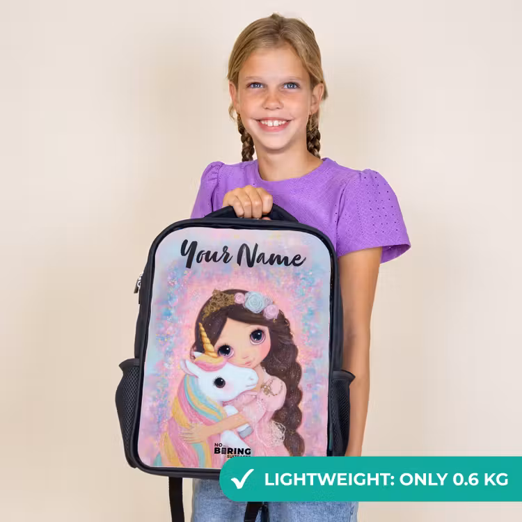 Kids backpack with name - Black - Girl - Unicorn - Glitter — 9