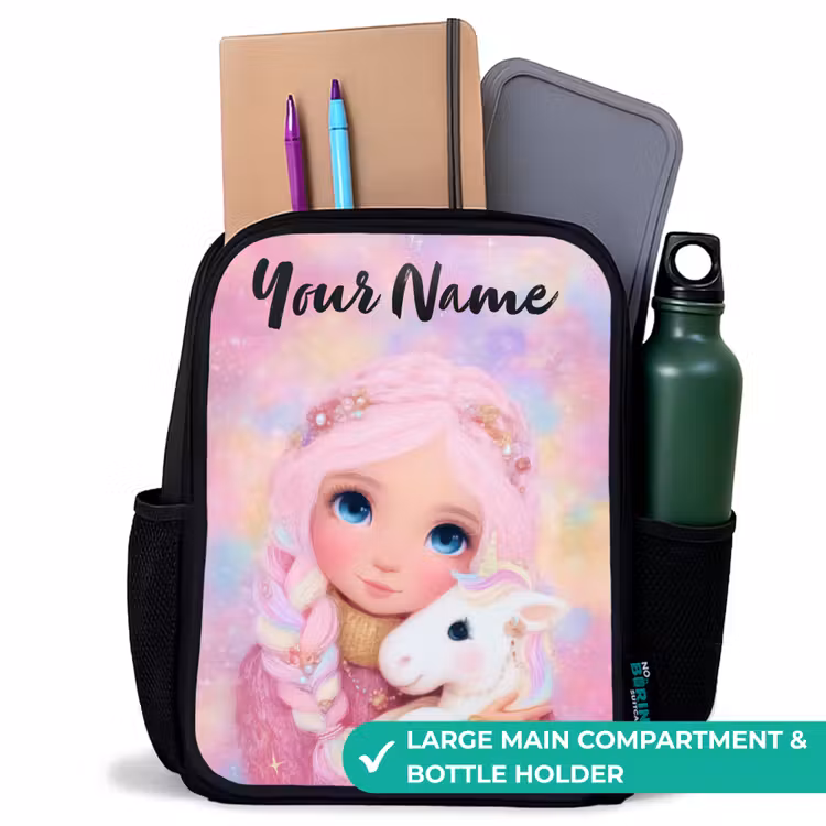 Kids backpack with name - Black - Girl - Unicorn - Pink — 10