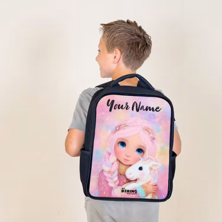 Kids backpack with name - Black - Girl - Unicorn - Pink — 2
