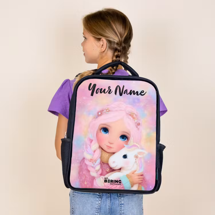 Kids backpack with name - Black - Girl - Unicorn - Pink — 4