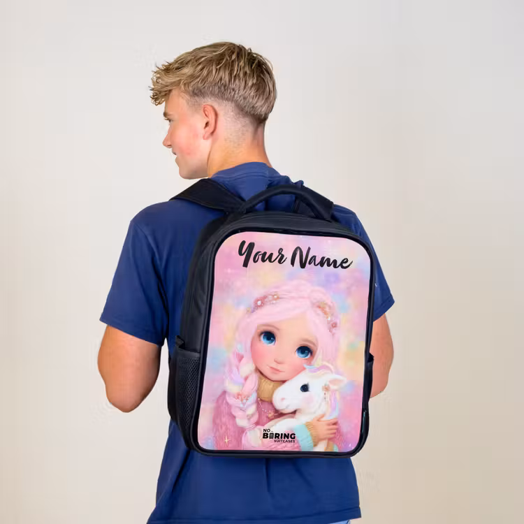 Kids backpack with name - Black - Girl - Unicorn - Pink — 5
