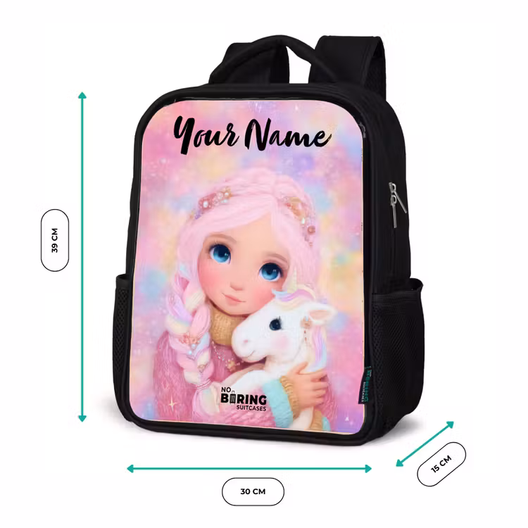 Kids backpack with name - Black - Girl - Unicorn - Pink — 8