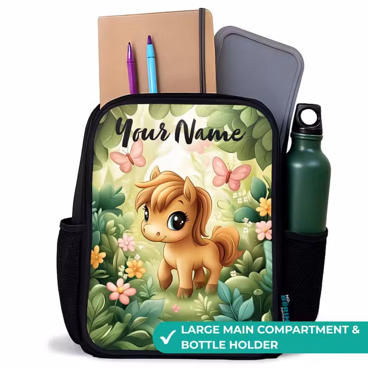 Kids backpack with name - Black - Horse - Flowers - Butterflies — 10