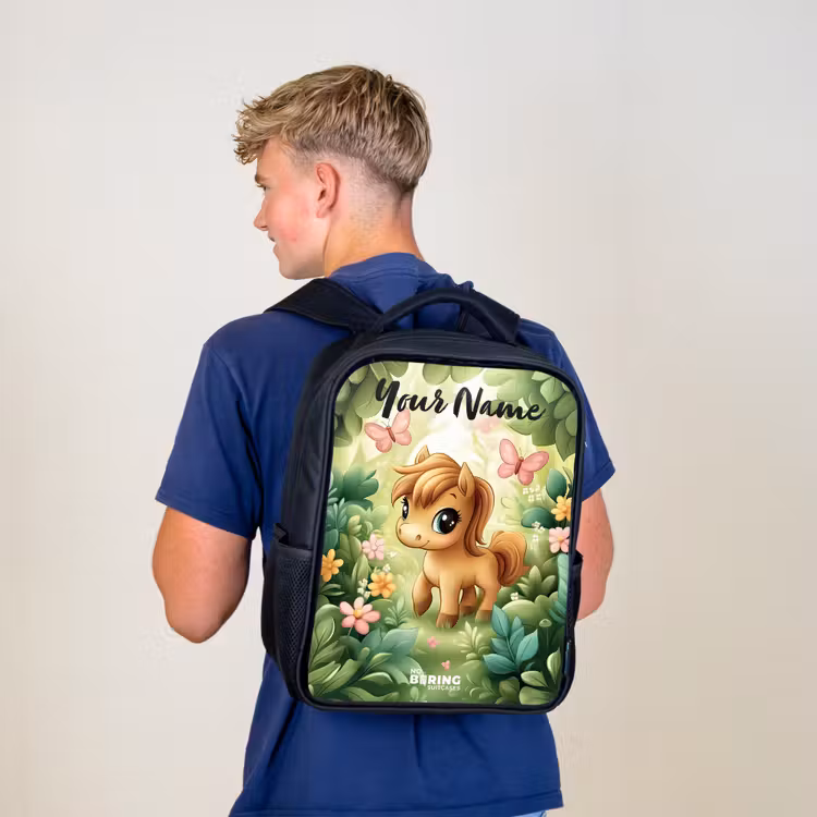 Kids backpack with name - Black - Horse - Flowers - Butterflies — 5