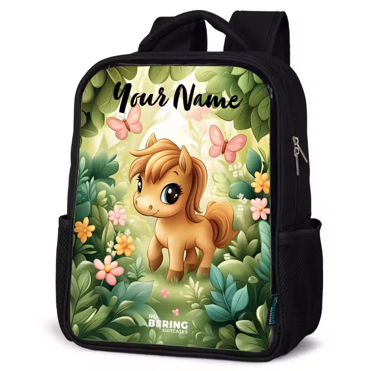Kids backpack with name - Black - Horse - Flowers - Butterflies — 6