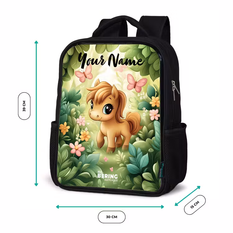 Kids backpack with name - Black - Horse - Flowers - Butterflies — 8