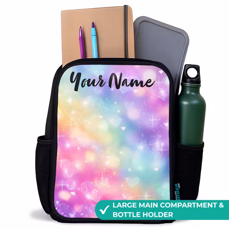 Kids backpack with name - Black - Light - Rainbow - Hearts — 10