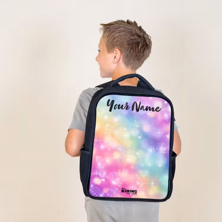 Kids backpack with name - Black - Light - Rainbow - Hearts — 2