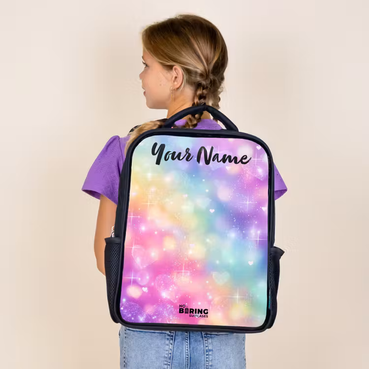 Kids backpack with name - Black - Light - Rainbow - Hearts — 4