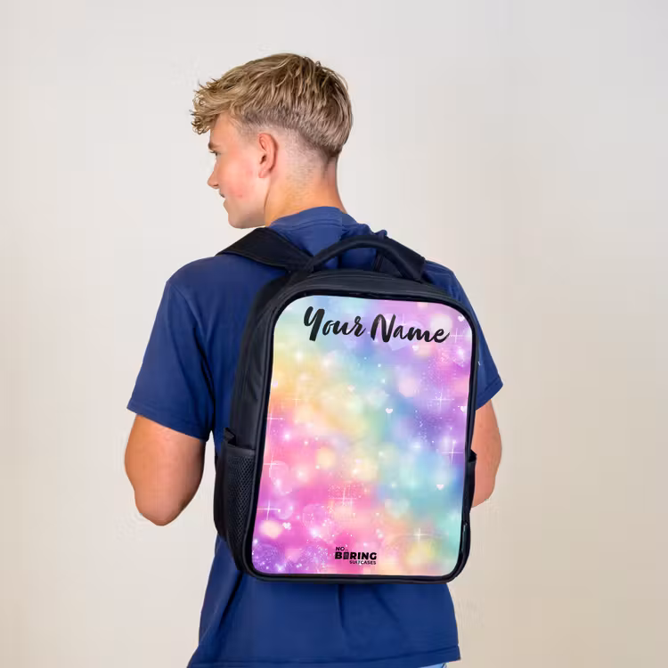 Kids backpack with name - Black - Light - Rainbow - Hearts — 5