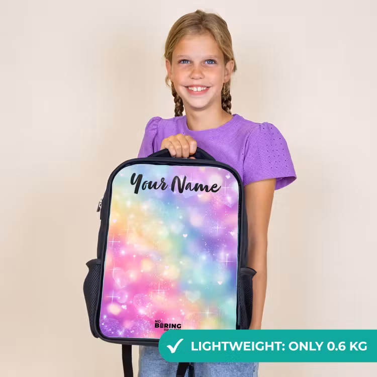 Kids backpack with name - Black - Light - Rainbow - Hearts — 9