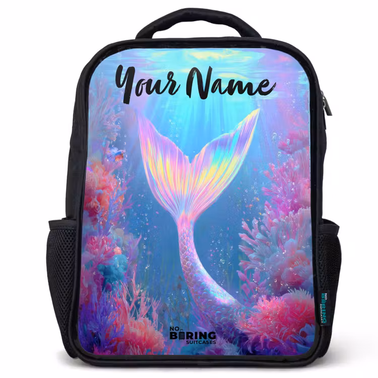 Kids backpack with name - Black - Mermaid - Coral - Water — 1