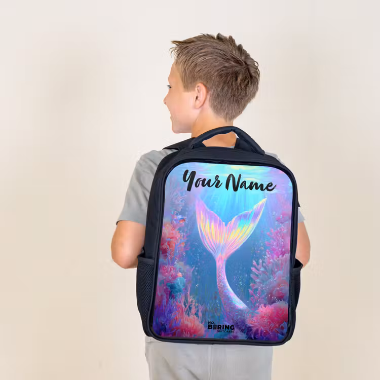 Kids backpack with name - Black - Mermaid - Coral - Water — 2