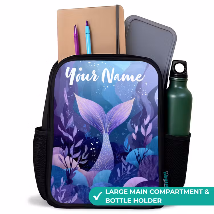 Kids backpack with name - Black - Mermaid - Underwater - Purple - Blue — 10