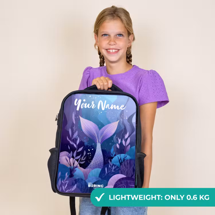 Kids backpack with name - Black - Mermaid - Underwater - Purple - Blue — 9