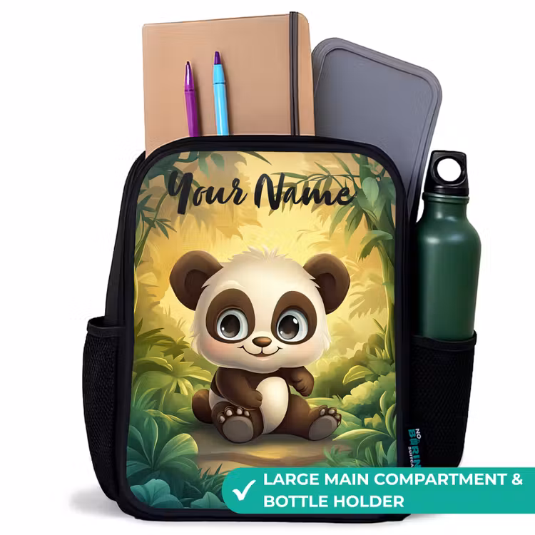 Kids backpack with name - Black - Panda - Bamboo Forest - Green — 10