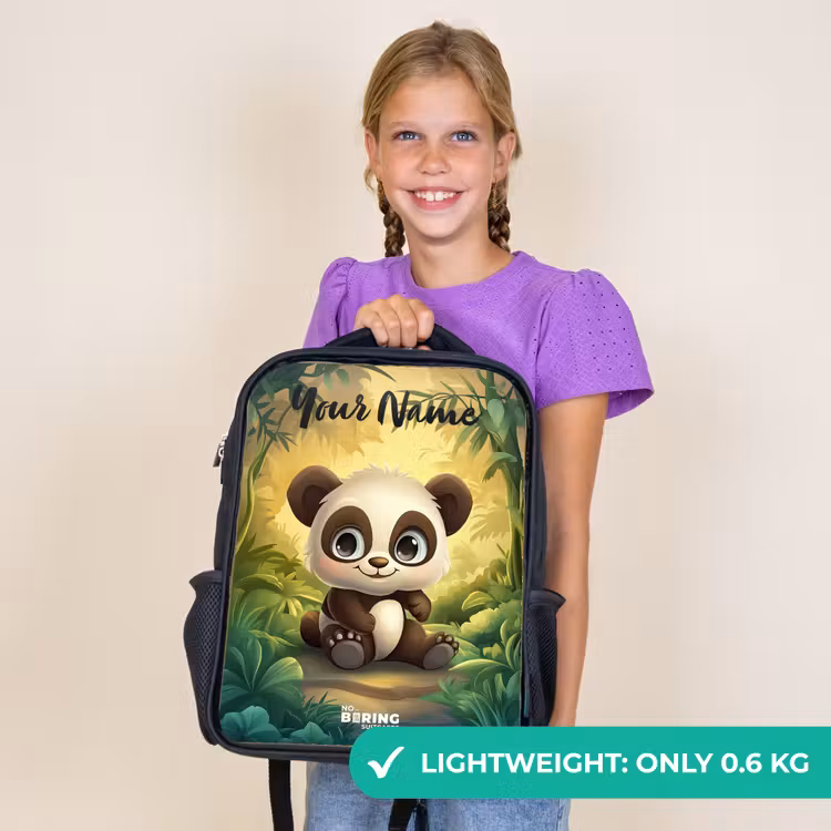 Kids backpack with name - Black - Panda - Bamboo Forest - Green — 9