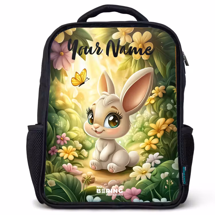 Kids backpack with name - Black - Rabbit - Sunlight - Fairytale - Butterfly — 1