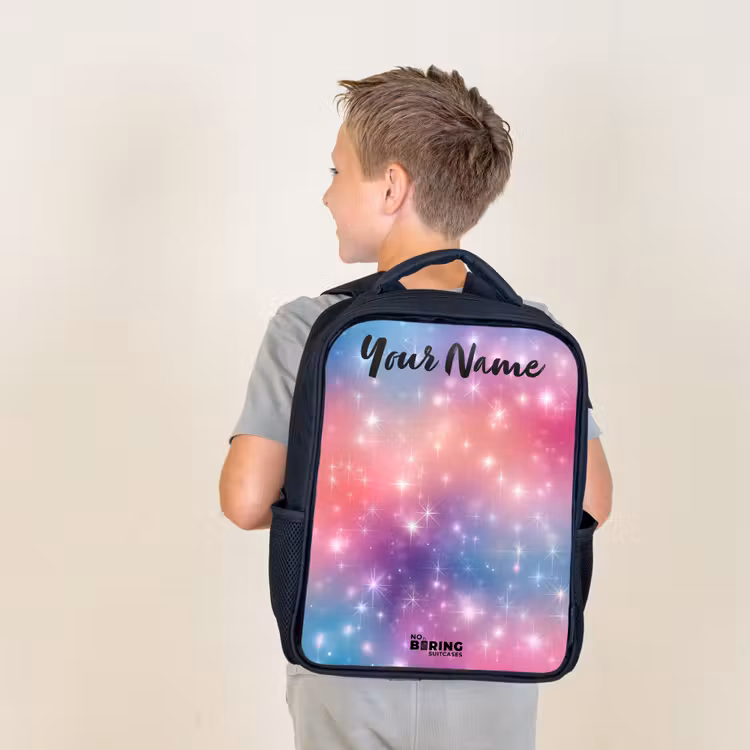 Kids backpack with name - Black - Stars - Abstract - Colors — 2