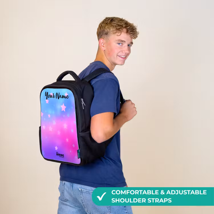 Kids backpack with name - Black - Stars - Pink - Blue — 11