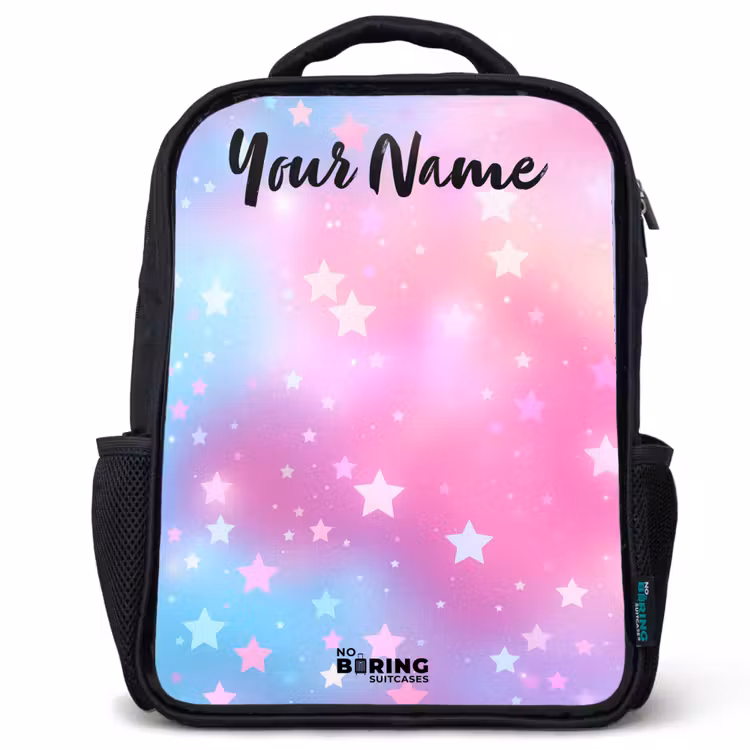 Kids backpack with name - Black - Stars - Pink - Blue — 1