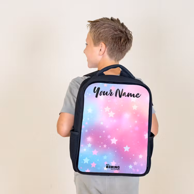 Kids backpack with name - Black - Stars - Pink - Blue — 2