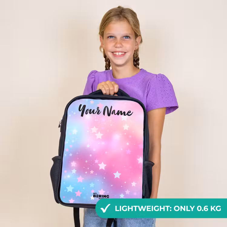 Kids backpack with name - Black - Stars - Pink - Blue — 9