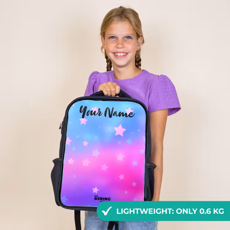 Kids backpack with name - Black - Stars - Pink - Blue — 9