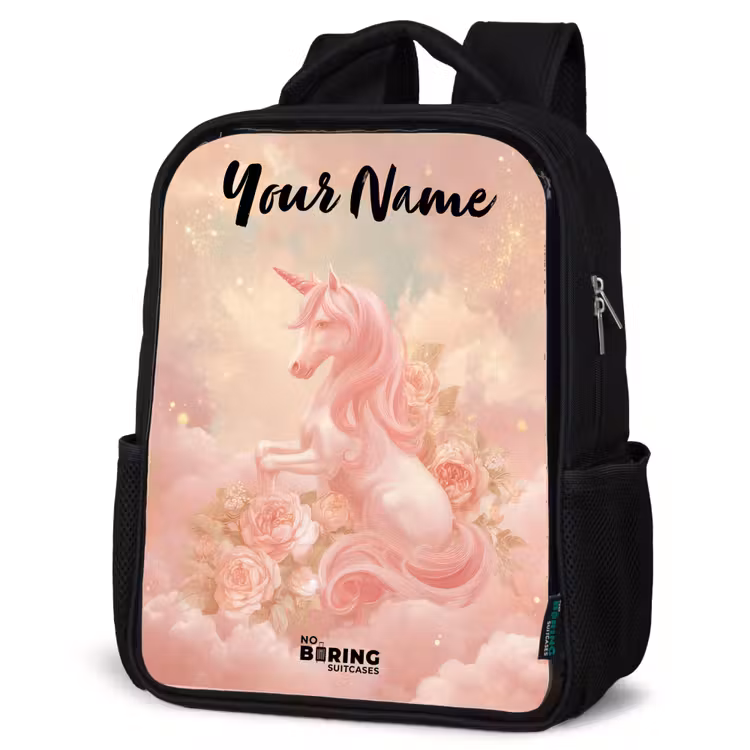 Kids backpack with name - Black - Unicorn - Clouds - Pink — 6