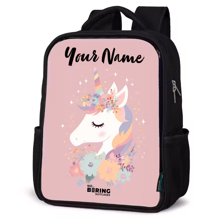 Kids backpack with name - Black - Unicorn - Pink - Flowers — 6