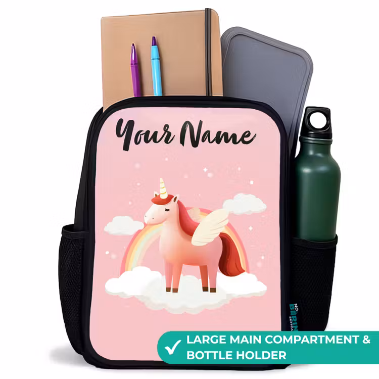 Kids backpack with name - Black - Unicorn - Wings - Pink - Rainbow — 10