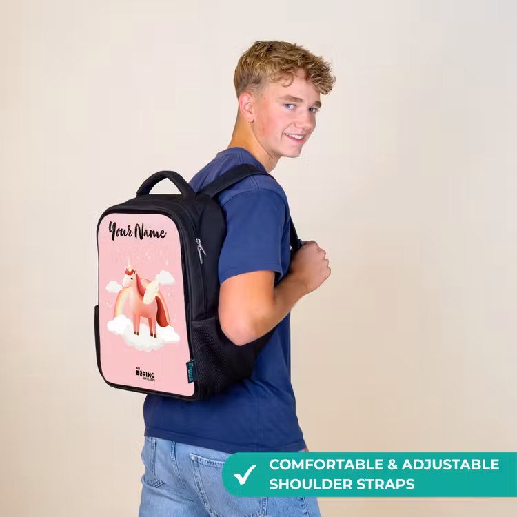 Kids backpack with name - Black - Unicorn - Wings - Pink - Rainbow — 11